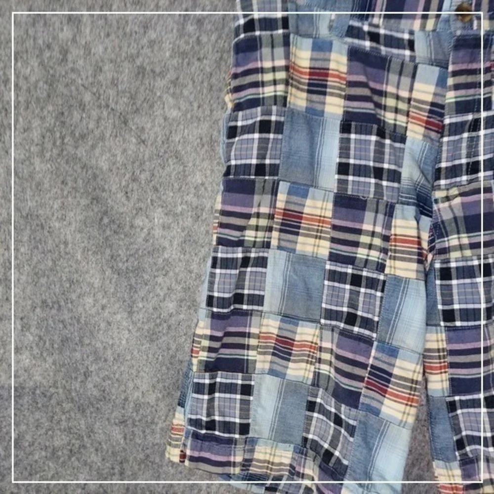 Old Navy Shorts Men 36 Blue Patchwork Plaid Flat Front Cotton Y2K Coastal Preppy